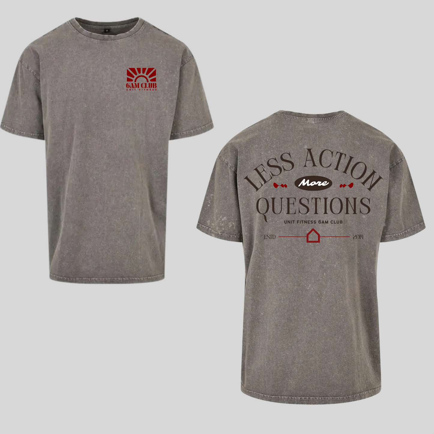 Grey Acid Wash Unit Fitness 6am Club T-shirts