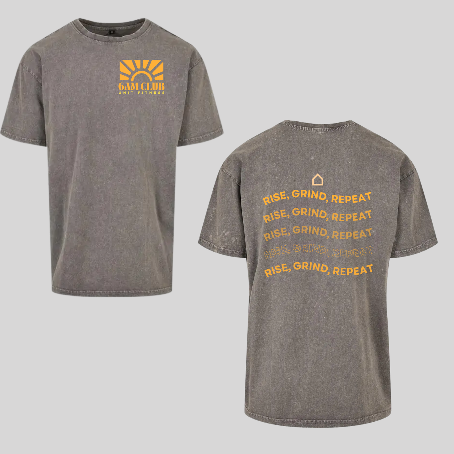 Grey Acid Wash Unit Fitness 6am Club T-shirts