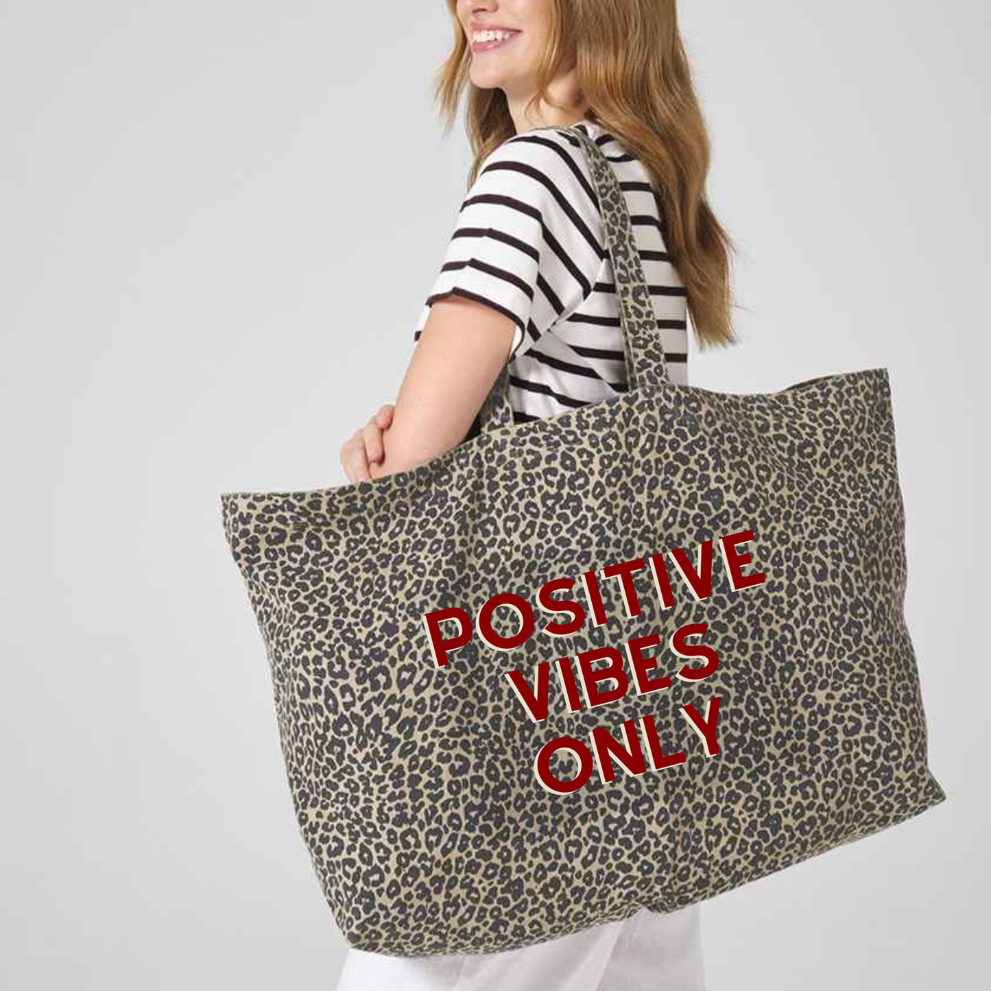 Oversized Leopard Print Canvas Tote Bag