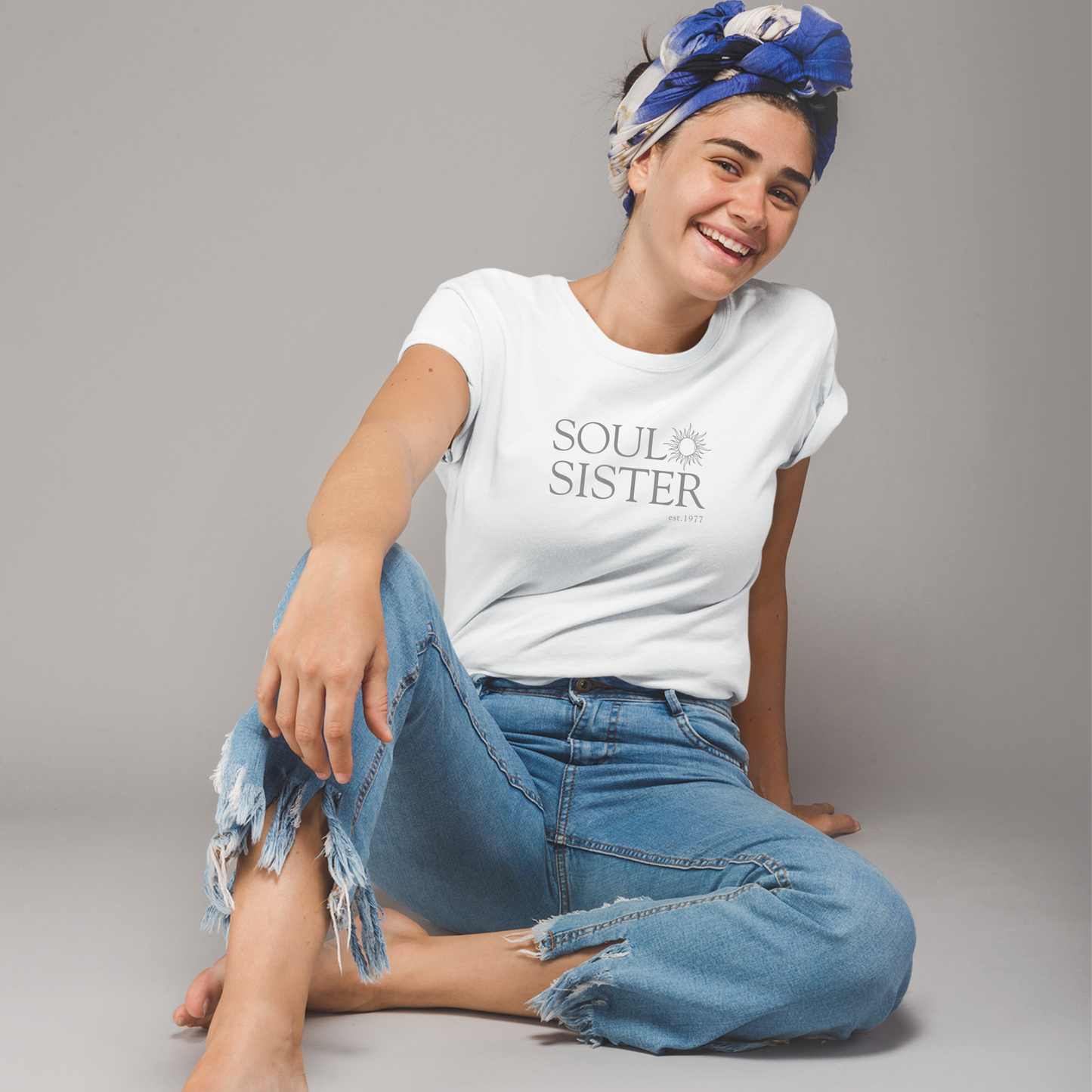 Ladies "Soul Sister" t-shirt in white. Organic heavy cotton for style and comfort. | The Epiphany Closet - Wellbeing Clothing With Meaning - The Epiphany Closet