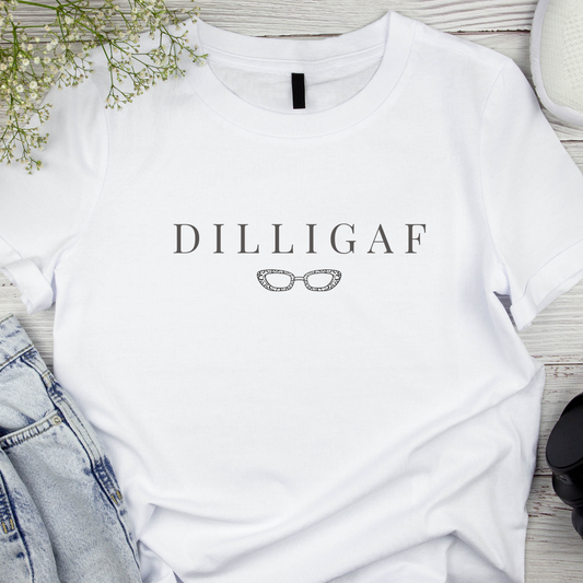 Women's DILLIGAF T-Shirt - White | The Epiphany Closet - Wellbeing Clothing