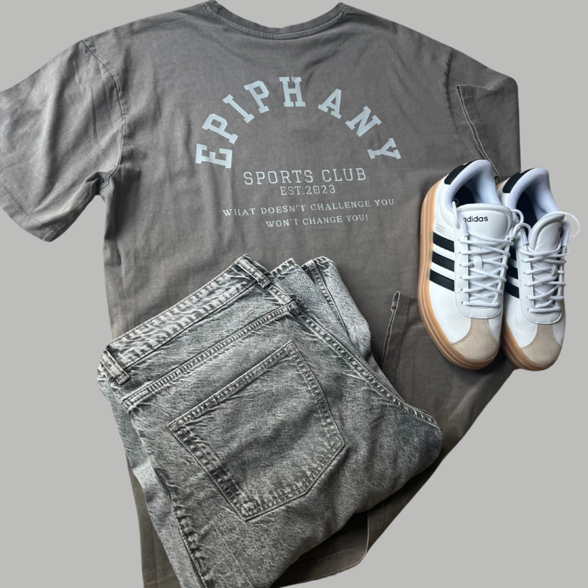 What Doesn't Challenge You T-shirt - Aloe Green/Coral/Acid Grey/Cream - The Epiphany Closet