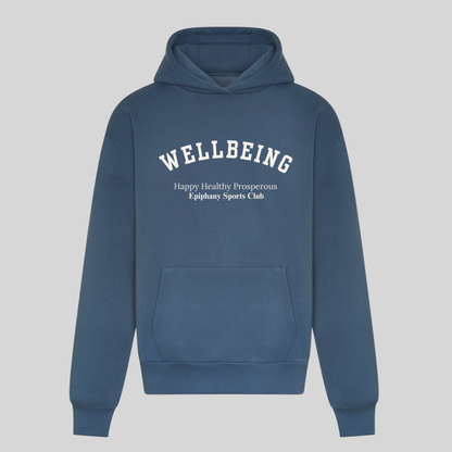 Varsity Unisex Wellbeing Hoodie - Heather Grey/Airforce Blue/ Pink