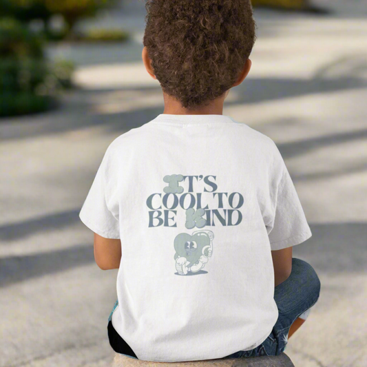 Children's "It's Cool To Be Kind" Organic T-Shirt - White | The Epiphany Closet - Wellbeing Clothing With Meaning - The Epiphany Closet