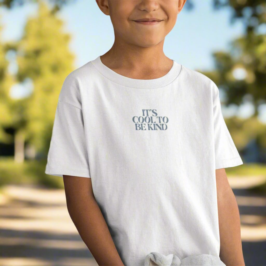 Children's "It's Cool To Be Kind" Organic T-Shirt - White | The Epiphany Closet - Wellbeing Clothing With Meaning - The Epiphany Closet
