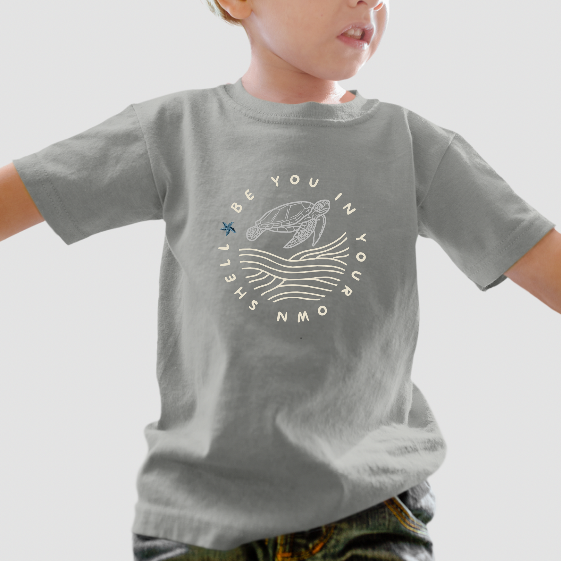 Children's "Be You In Your Own Shell" T-Shirt - Blue/Stone | The Epiphany Closet - Wellbeing Clothing With Meaning - The Epiphany Closet