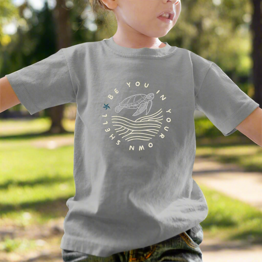 Children's "Be You In Your Own Shell" T-Shirt - Blue/Stone | The Epiphany Closet - Wellbeing Clothing With Meaning - The Epiphany Closet