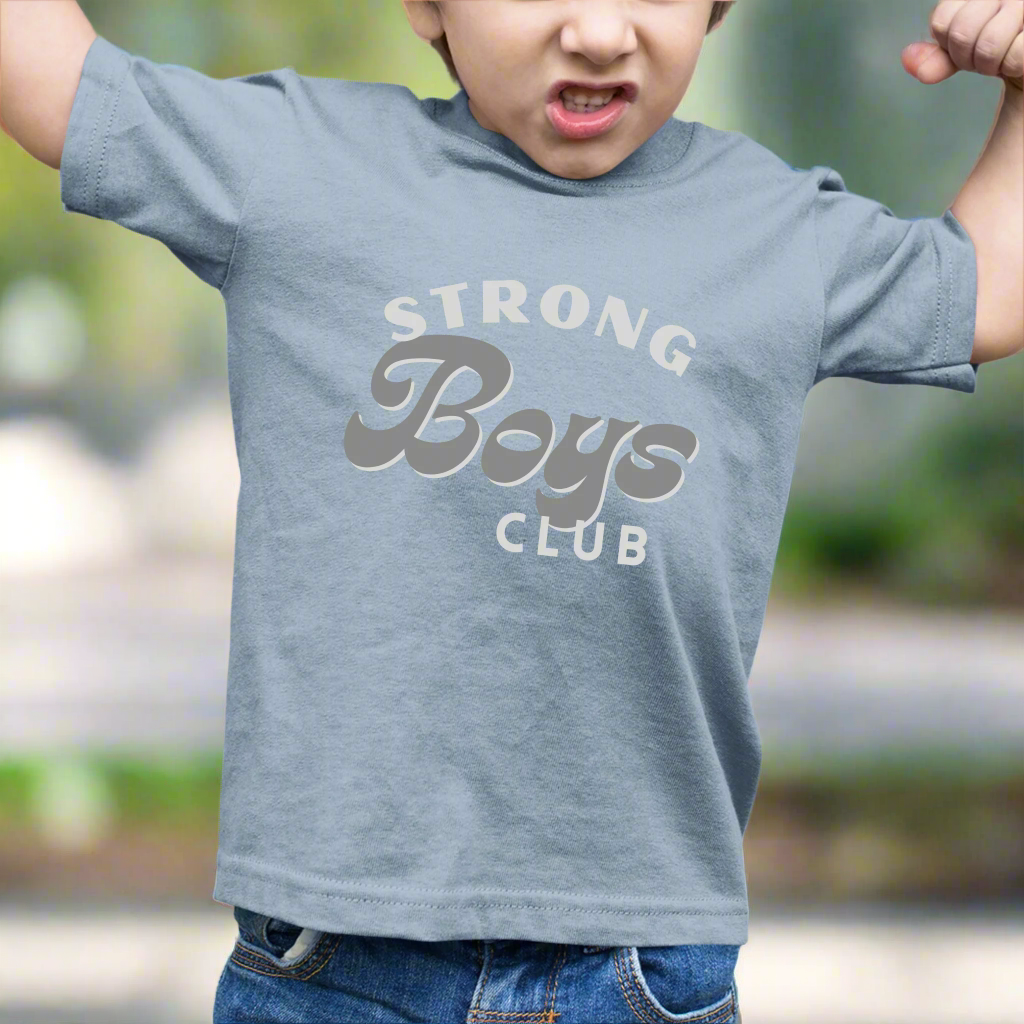 Children's Organic "Strong Boy's Club" T-Shirt - White/Blue | The Epiphany Closet - Wellbeing Clothing With Meaning - The Epiphany Closet