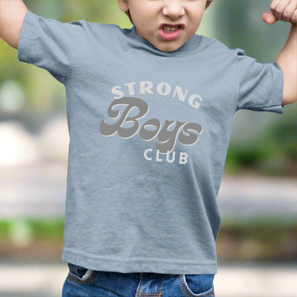 Children's Organic "Strong Boy's Club" T-Shirt - White/Blue | The Epiphany Closet - Wellbeing Clothing With Meaning - The Epiphany Closet