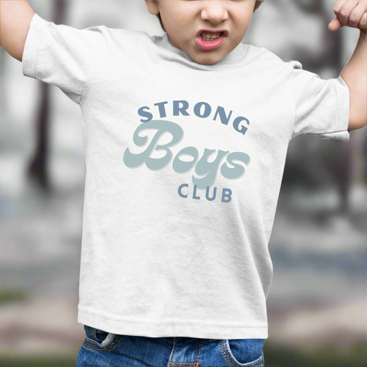 Children's Organic "Strong Boy's Club" T-Shirt - White/Blue | The Epiphany Closet - Wellbeing Clothing With Meaning - The Epiphany Closet