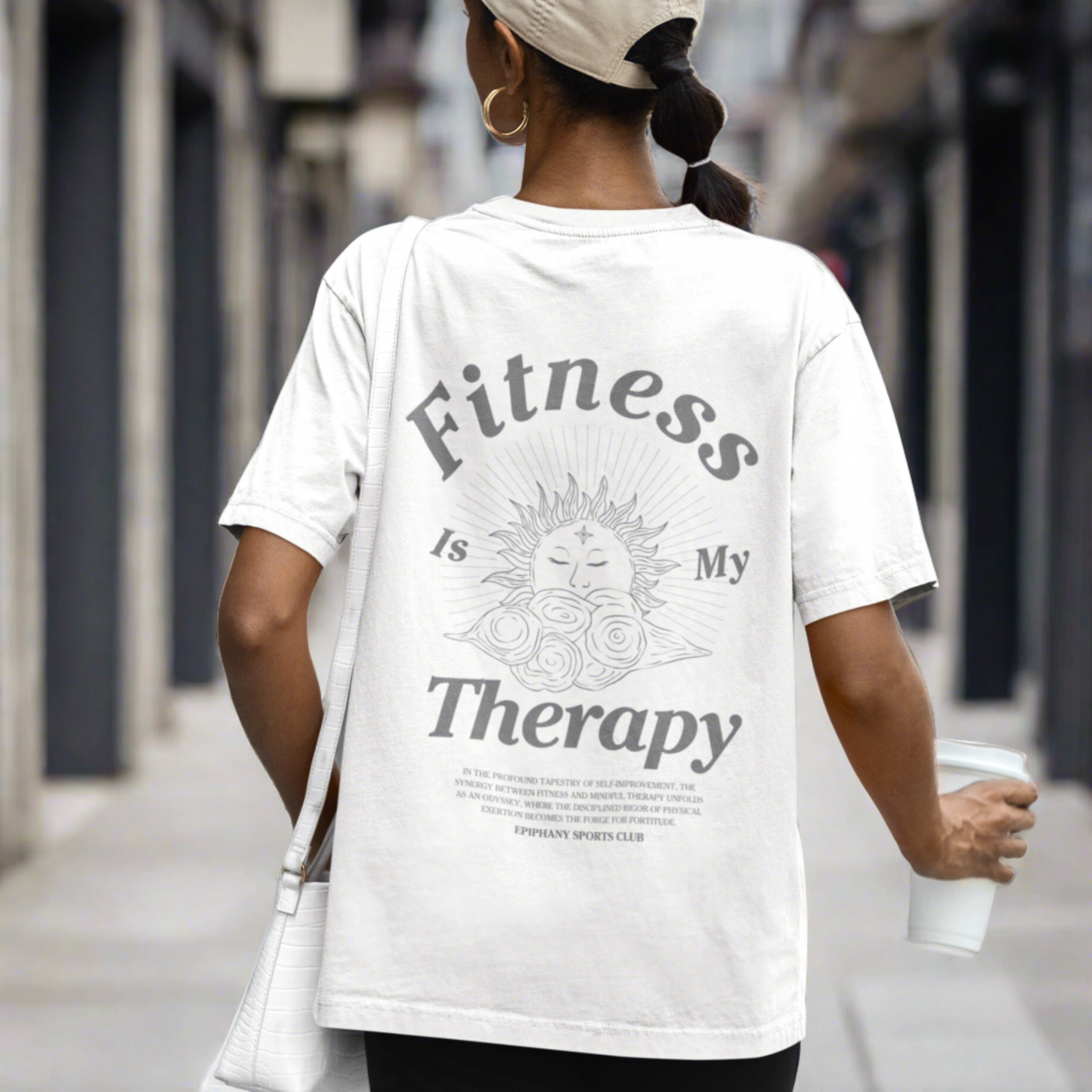 Ladies "Fitness Is My Therapy" Organic T-Shirt - White/Black |The Epiphany Closet - Wellbeing Clothing With Meaning - The Epiphany Closet