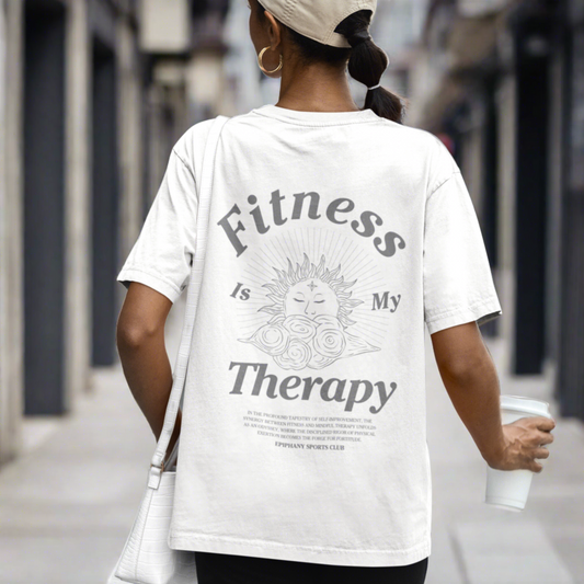 Ladies "Fitness Is My Therapy" Organic T-Shirt - White/Black |The Epiphany Closet - Wellbeing Clothing With Meaning