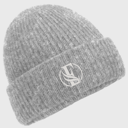Cosy Ribbed Beanie Hat - Beige/Grey | The Epiphany Closet