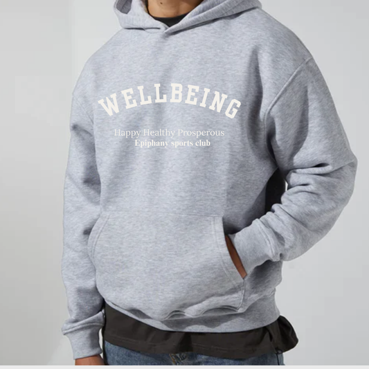 Varsity Unisex Wellbeing Hoodie - Heather Grey/Airforce Blue/ Pink