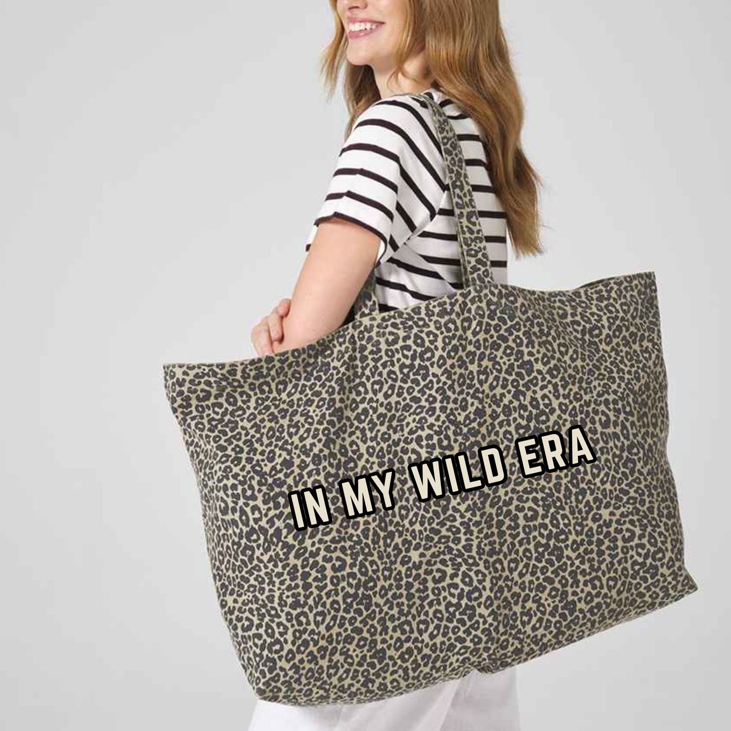 Oversized Leopard Print Canvas Tote Bag
