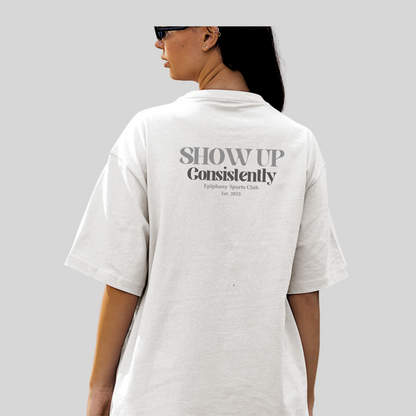 Ladies Back Image of Show Up T-shirt_white_from_The_Epiphany_Sports_Club_collection_fashion_stylish_and_comfort