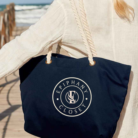 Nautical Canvas Bag - Navy & Cream | The Epiphany Closet - Summer Bag Ready - The Epiphany Closet