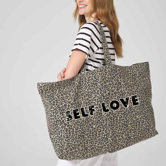 Oversized Leopard Print Canvas Tote Bag