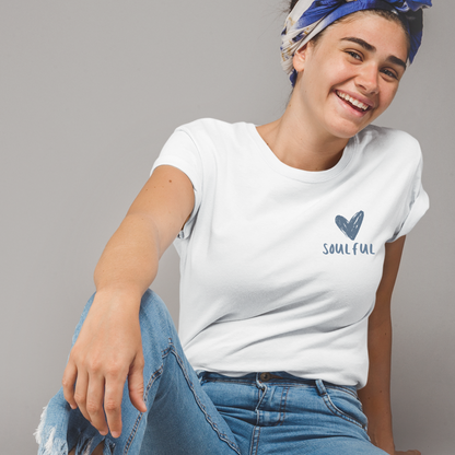 Ladies "Soulful" t-shirt in white. | The Epiphany Closet - Wellbeing Clothing With Meaning - The Epiphany Closet