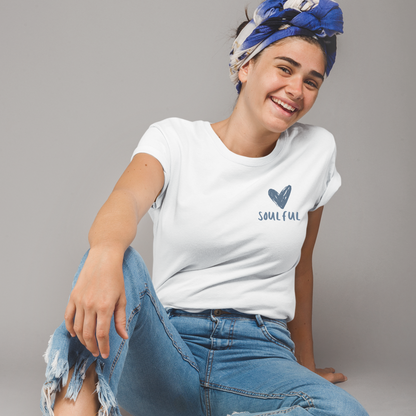 Ladies "Soulful" t-shirt in white. | The Epiphany Closet - Wellbeing Clothing With Meaning - The Epiphany Closet