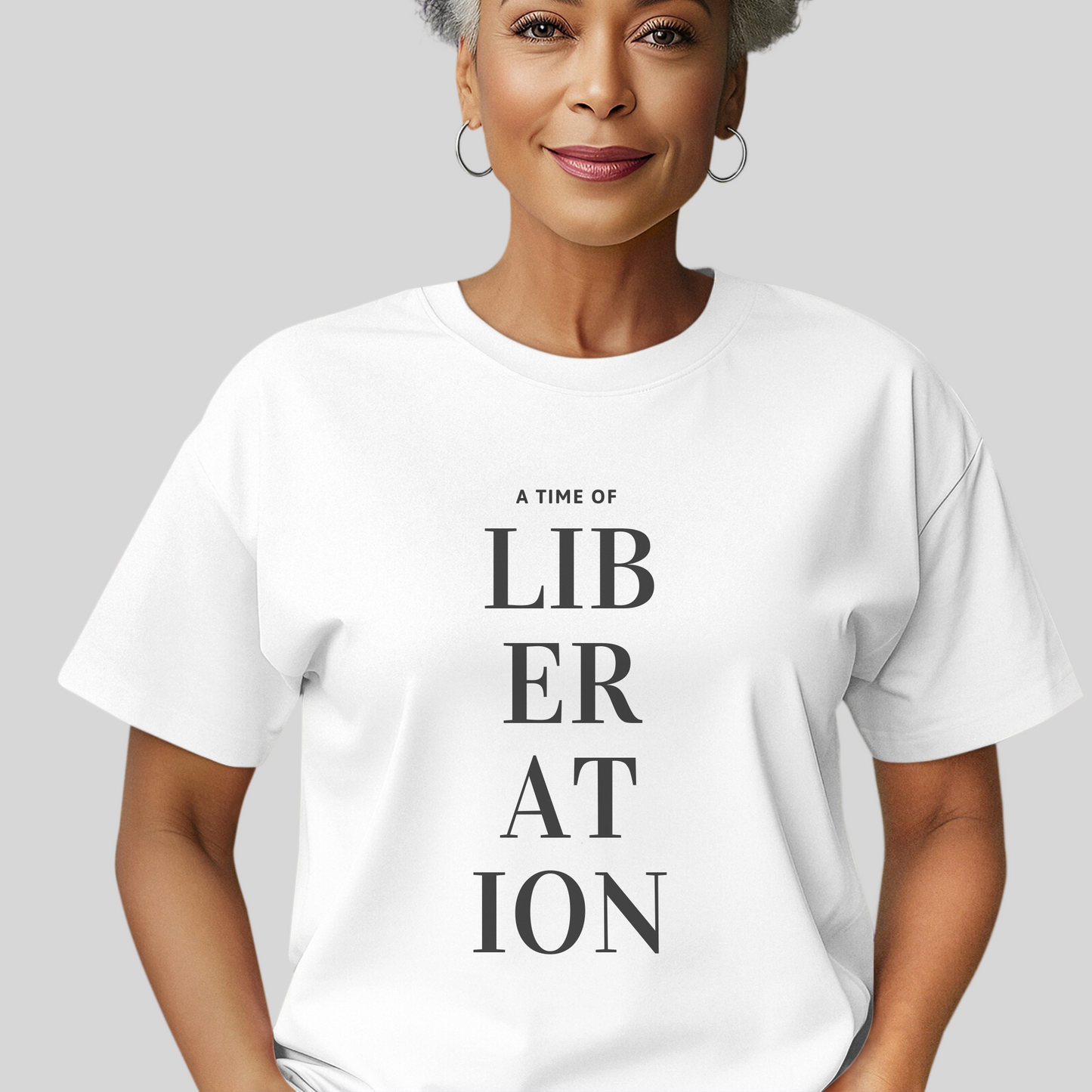 Ladies "A Time Of Liberation" Organic T-Shirt - White | The Epiphany Closet - Wellbeing Clothing With Meaning - The Epiphany Closet