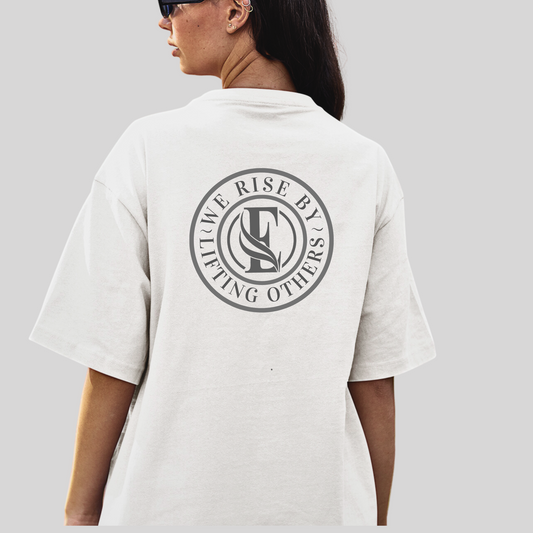 Ladies "We Rise By Lifting Others"  Organic T-Shirt - White/Black | The Epiphany Closet - Wellbeing Clothing With Meaning