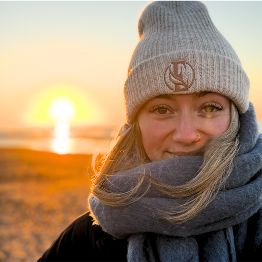 Cosy Ribbed Beanie Hat - Beige/Grey | The Epiphany Closet